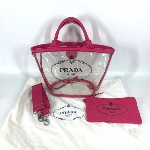 PRADA beach bag with pouch Logo Canapa 2WAY Bag Shoulder Bag Hand Bag Tote Bag - Picture 15 of 15